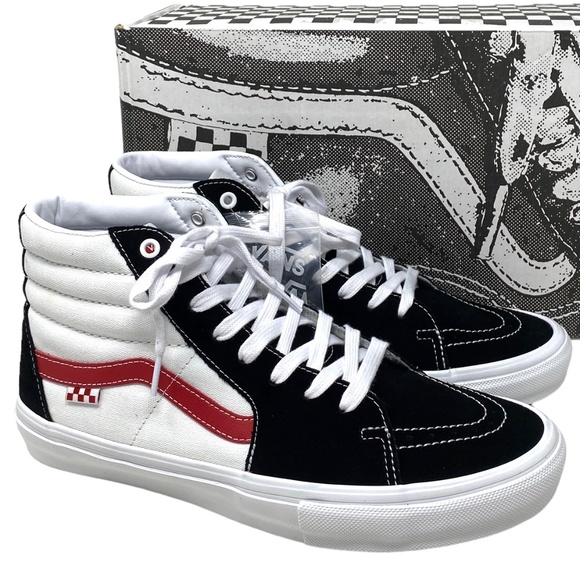 Vans Other - VANS Sk8-Hi Skate Shoes Men’s Size White Black Canvas Suede Sneakers VN0A5FCC458